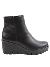 Load image into Gallery viewer, Heavenly Feet Fiorella Black Ankle Boot – women’s vegan-friendly wedge ankle boot with side zip, memory foam insole and 6.5 cm heel for stylish everyday comfort.
