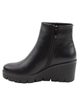 Load image into Gallery viewer, Heavenly Feet Fiorella Black Ankle Boot – women’s vegan-friendly wedge ankle boot with side zip, memory foam insole and 6.5 cm heel for stylish everyday comfort.
