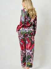 Load image into Gallery viewer, Hope &amp; Ivy Marianna Silk Compton Pyjamas – luxury satin pyjama set featuring William Morris’ Compton print with red piping, includes matching fabric bag, perfect for gifting or lounging.
