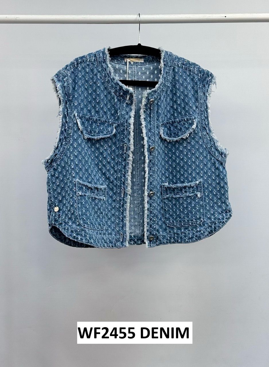 Malissa J - WF2455 - Distressed Denim Gilet