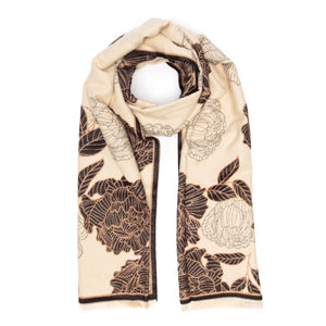 EBSC6002 - Scarf Black/Ivory Peonies