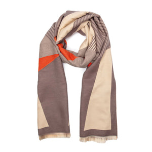 ‼️ 1 left ‼️ EBSC6009 - Scarf Grey/Ivory/Brick Geometric