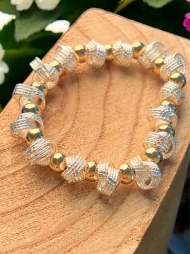 Jess & Lou BR235M mixed wired beaded bracelet with silver and gold-tone beads – women’s fashion bracelet for elegant day-to-night style.