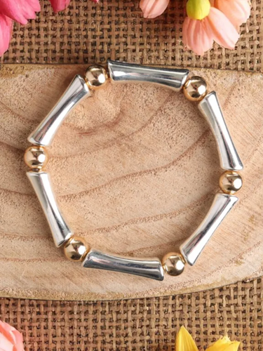 Jess & Lou BR243S silver and gold bead stretch bracelet – women’s fashion bracelet with mixed metal detail for everyday and evening style