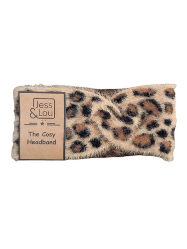 Jess & Lou HL821 tan animal print headband in soft knit – women’s cosy winter headband for warmth and style