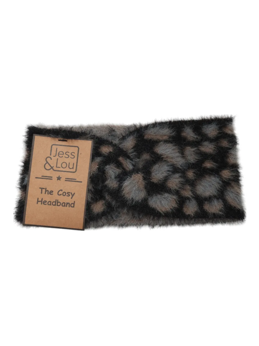 Jess & Lou HL826 black animal print headband in soft knit – women’s cosy winter headband for warmth and style.