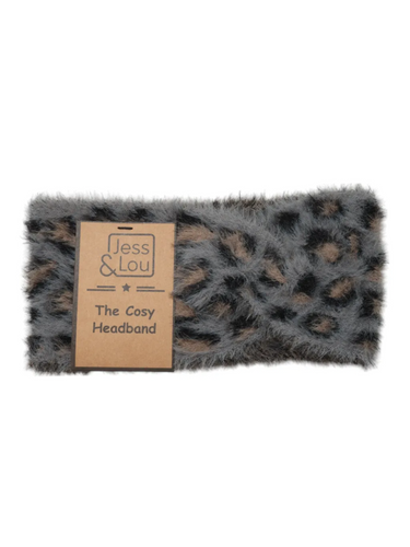 Jess & Lou HL829 grey animal print headband in soft knit – women’s cosy winter headband for warmth and style