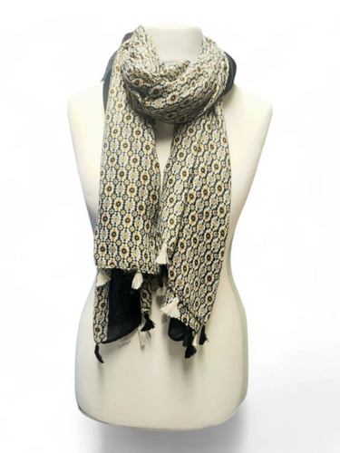 Jess & Lou SS362 tasselled animal print scarf for women - lightweight oversized polyester fashion scarf with tassels, perfect for layering and all-season styling.