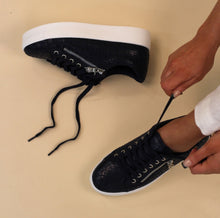 Load image into Gallery viewer, Lunar Charm navy trainer with white sole and zip detail – The Queen B Boutique

