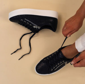 Lunar Charm navy trainer with white sole and zip detail – The Queen B Boutique