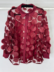 Malissa J WF2615 Wine Mesh Shirt