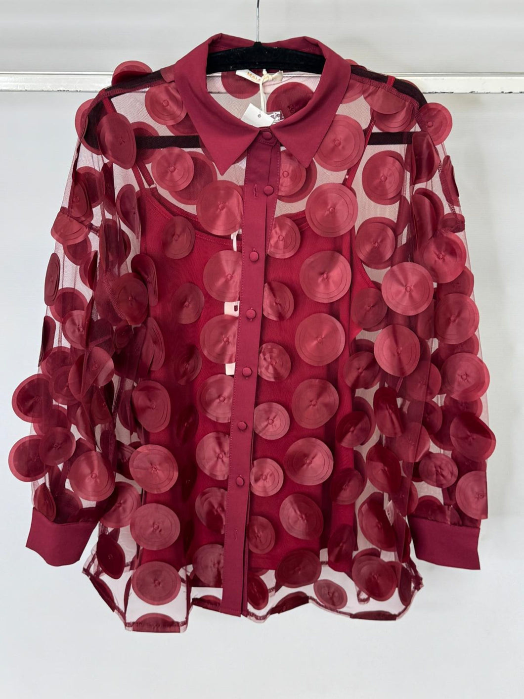Malissa J WF2615 Wine Mesh Shirt