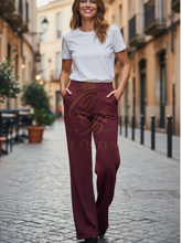 Load image into Gallery viewer, Malissa J ASH-30 Wine Wide Leg Ponte Trousers
