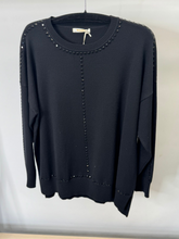 Load image into Gallery viewer, Malissa J WF2640 black round neck studded knit jumper
