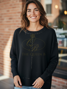 Malissa J WF2640 black round neck studded knit jumper