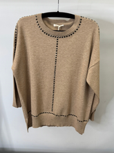 Load image into Gallery viewer, Malissa J WF2641 stone round neck studded knitted jumper - women’s embellished knitwear in neutral beige for day-to-night outfits
