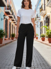 Load image into Gallery viewer, Malissa J ASH-30 Black Wide Leg Ponte Trousers – women’s pull-on ponte trousers with elasticated waistband and wide-leg fit. Inside leg 30 inches. Perfect for work or casual wear.
