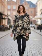 Load image into Gallery viewer, Malissa J ASH-35 stone and black oversized round neck panel top - women’s abstract print long sleeve top with asymmetrical hem, chic smart-casual top.
