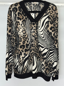 Malissa J ASH-38 women’s black multi v-neck top – long sleeve blouse with bold print, perfect smart casual and evening wear fashion.