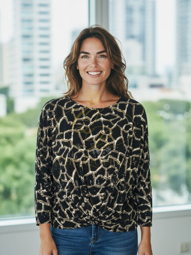 Malissa_J_ASH-51_Black_Multi_Printed_Top_with_Knot_Front_Detail