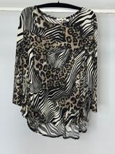 Load image into Gallery viewer, Malissa J ASH-52 black multi oversized animal print top - women’s zebra and leopard mix long sleeve blouse, stylish loose fit top for casual and evening wear
