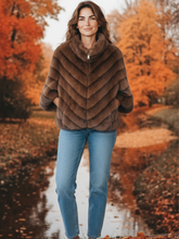Load image into Gallery viewer, Malissa J GC20527 brown faux fur jacket with high collar - luxury women’s winter coat for stylish cold-weather outfits.
