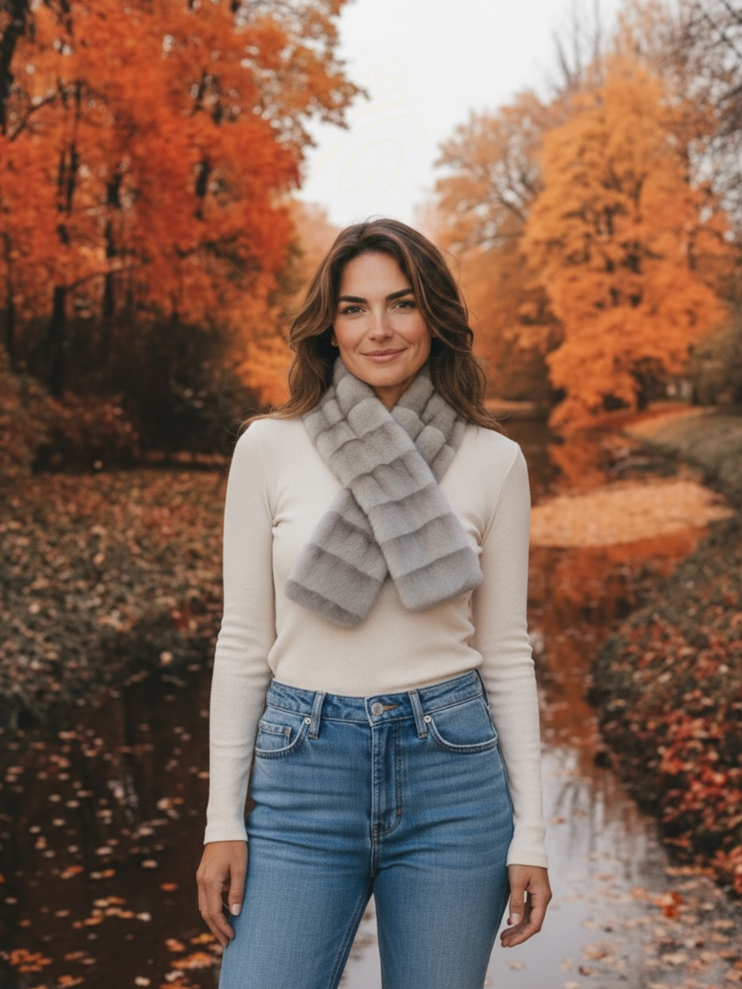 Malissa J GC20532 Stone Faux Fur Collar Style Scarf – women’s luxury stone faux fur scarf with soft plush texture and elegant collar design. Chic winter accessory for stylish layering and cold-weather outfits.