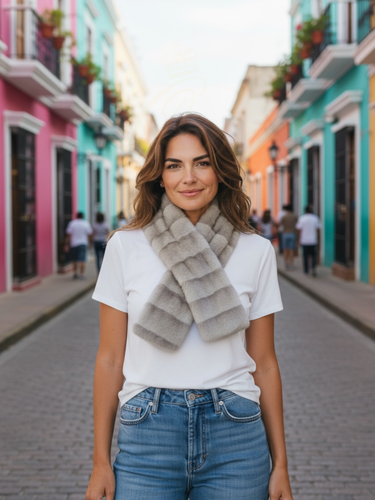 Malissa J GC20532 Stone Faux Fur Collar Style Scarf – women’s luxury stone faux fur scarf with soft plush texture and elegant collar design. Chic winter accessory for stylish layering and cold-weather outfits.