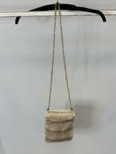 Load image into Gallery viewer, Malissa J GC20707 Stone Faux Fur Cross Body Bag – women’s faux fur handbag with gold chain strap, perfect for chic day-to-night outfits
