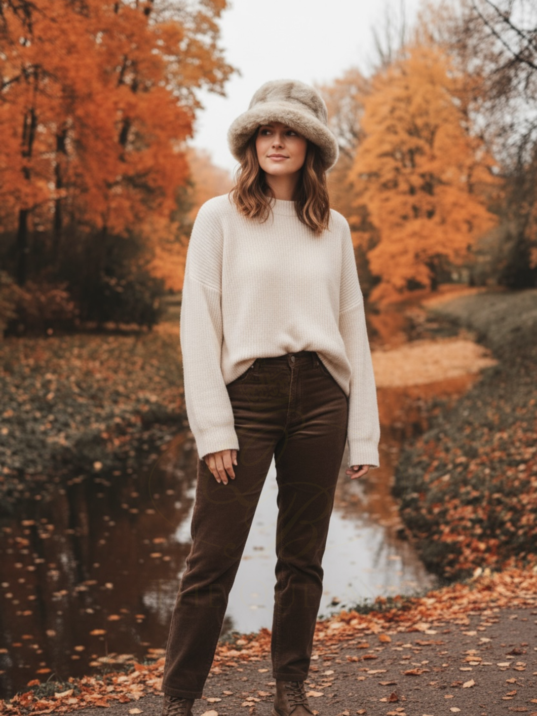 Malissa J GC20708 Stone Faux Fur Hat – luxury women’s stone faux fur bucket hat with soft plush brim. Stylish and warm winter accessory for chic cold-weather outfits.