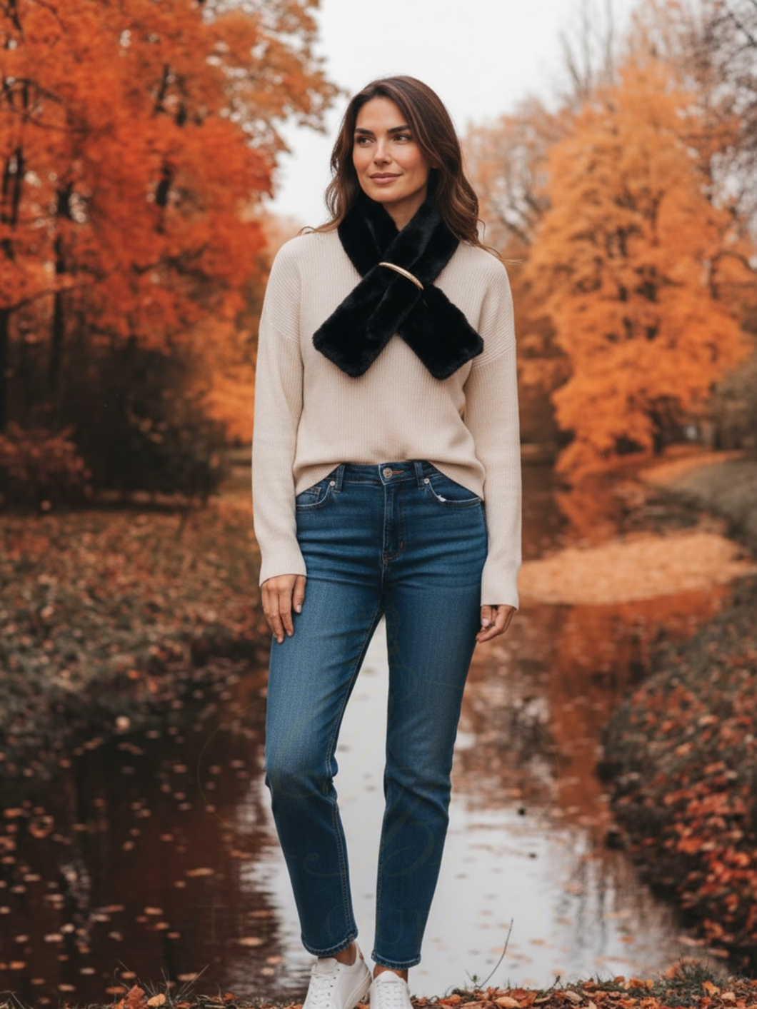 Malissa J GC20712 black faux fur collar with metallic bar fastening luxury women’s winter accessory for layering