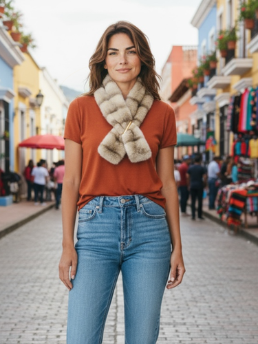 Malissa J GC20712 stone faux fur collar with metallic bar fastening luxury women’s winter accessory for layering