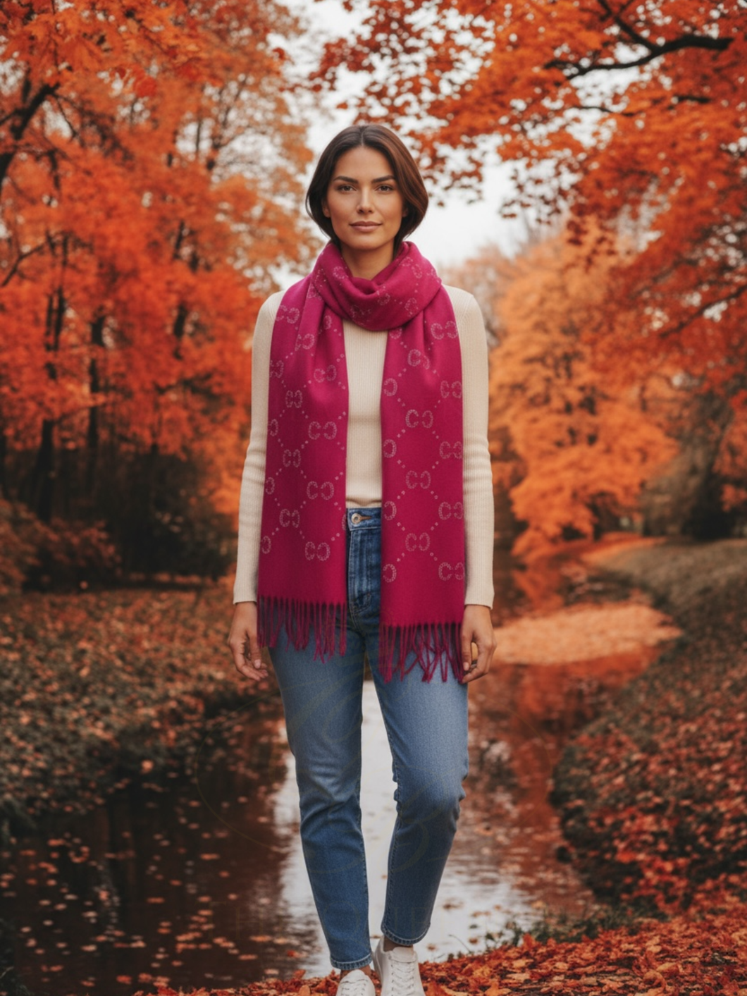 Malissa J GC21284 Fuchsia Studded Tassel Scarf – women’s luxury soft-touch winter scarf in vibrant fuchsia with metallic stud detailing and tassel trim. Bold, elegant accessory for statement cold-weather styling.