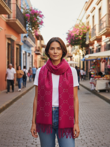 Malissa J GC21284 Fuchsia Studded Tassel Scarf – women’s luxury soft-touch winter scarf in vibrant fuchsia with metallic stud detailing and tassel trim. Bold, elegant accessory for statement cold-weather styling.