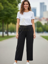 Load image into Gallery viewer, Malissa J WF2484 black straight leg trousers - elasticated waist neutral women’s trousers for smart casual and everyday wear.
