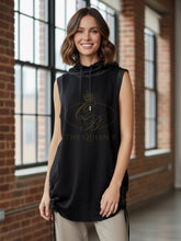 Load image into Gallery viewer, Malissa J WF2515 black sleeveless top - women’s drawstring high neck asymmetric hem top, chic smart casual fashion piece.
