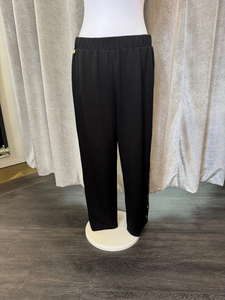 Malissa J WF2551 black PU strip straight-leg trousers with elasticated waistband-women’s versatile smart-casual pull-on pants.