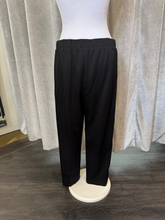 Load image into Gallery viewer, Malissa J WF2551 black PU strip straight-leg trousers with elasticated waistband-women’s versatile smart-casual pull-on pants.
