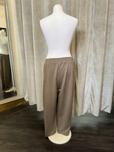 Load image into Gallery viewer, Malissa J WF2551 mushroom PU strip straight-leg trousers with elasticated waistband-women’s versatile smart-casual pull-on pants.
