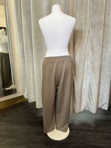 Malissa J WF2551 mushroom PU strip straight-leg trousers with elasticated waistband-women’s versatile smart-casual pull-on pants.