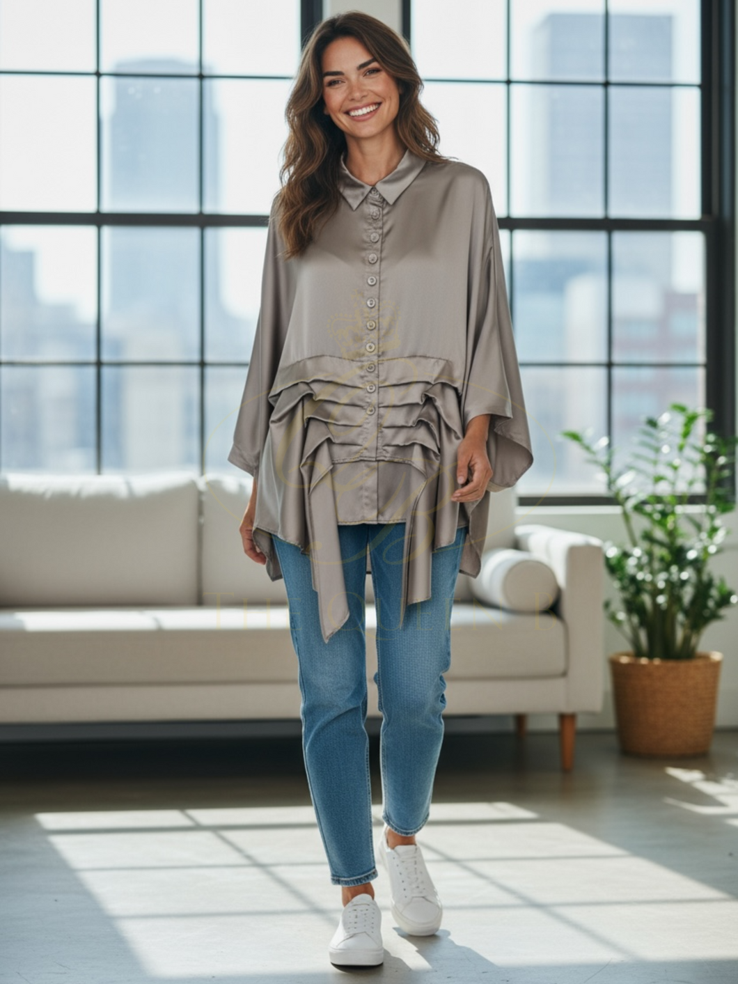 Malissa J WF2556 Stone Oversized Shirt