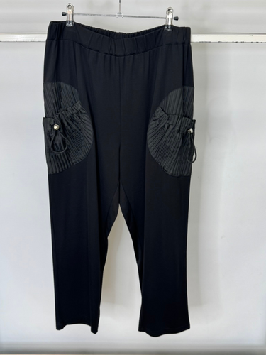 Malissa J WF2560 Black Elasticated Waist Trousers for women - straight-leg co-ord pants with striped pocket detail, casual and smart-casual wardrobe essential