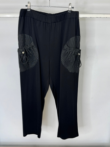 Malissa J WF2560 Black Elasticated Waist Trousers for women - straight-leg co-ord pants with striped pocket detail, casual and smart-casual wardrobe essential