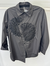 Load image into Gallery viewer, Malissa J black beaded woven shirt -women’s embellished long sleeve button-down blouse with embroidery detail, perfect for workwear and evening style
