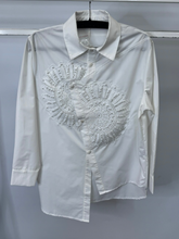 Load image into Gallery viewer, Malissa J white beaded woven shirt – women’s embellished long sleeve button-down blouse with embroidery detail, perfect for workwear and evening style.
