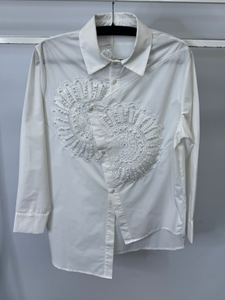 Malissa J white beaded woven shirt – women’s embellished long sleeve button-down blouse with embroidery detail, perfect for workwear and evening style.