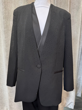 Load image into Gallery viewer, Malissa J WF2600 black studded blazer with longline tailored fit-women’s evening blazer with sparkling embellishments for smart-casual and occasion wear.
