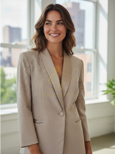 Malissa J WF2600 stone studded blazer with longline tailored fit-women’s evening blazer with sparkling embellishments for smart-casual and occasion wear