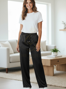 Malissa J WF2603 Black Wide Leg Satin Trousers