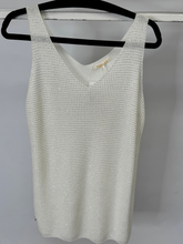 Load image into Gallery viewer, Malissa J WF2647 white studded knit tank top – sleeveless sparkly V-neck women’s top, elegant lightweight knit tank top for casual and evening wear.
